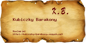 Kubiczky Barakony névjegykártya